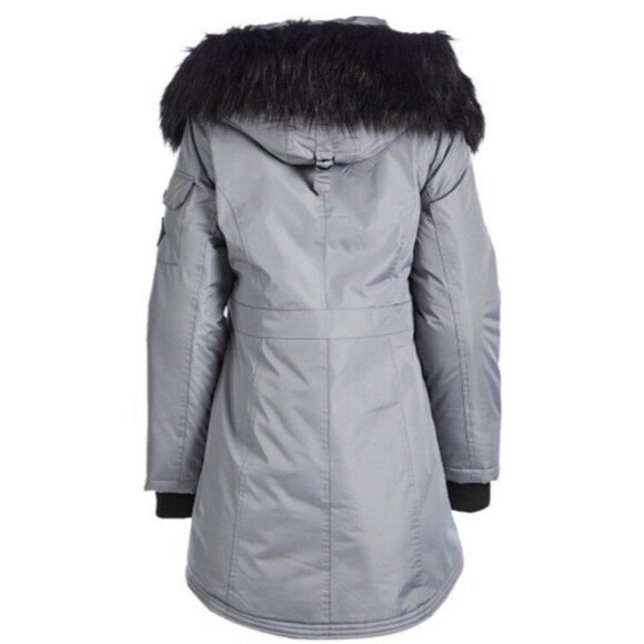 Steve Madden Faux Fur Trim Hooded Parka Size Small Gray Black Cozy Winter - Picture 2 of 6